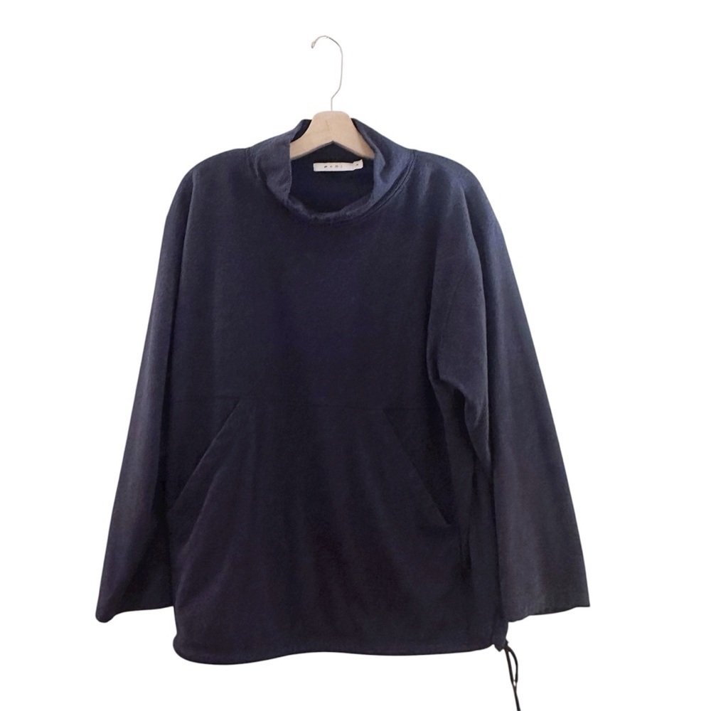 MNML Loose Mock Neck Sweater Pullover Drawstring Pocket Navy Blue